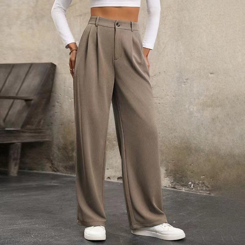 Women's  H-Line Straight Pants Daily Going Out Pants Black Casual Buckle Plain Spring/Fall Pants