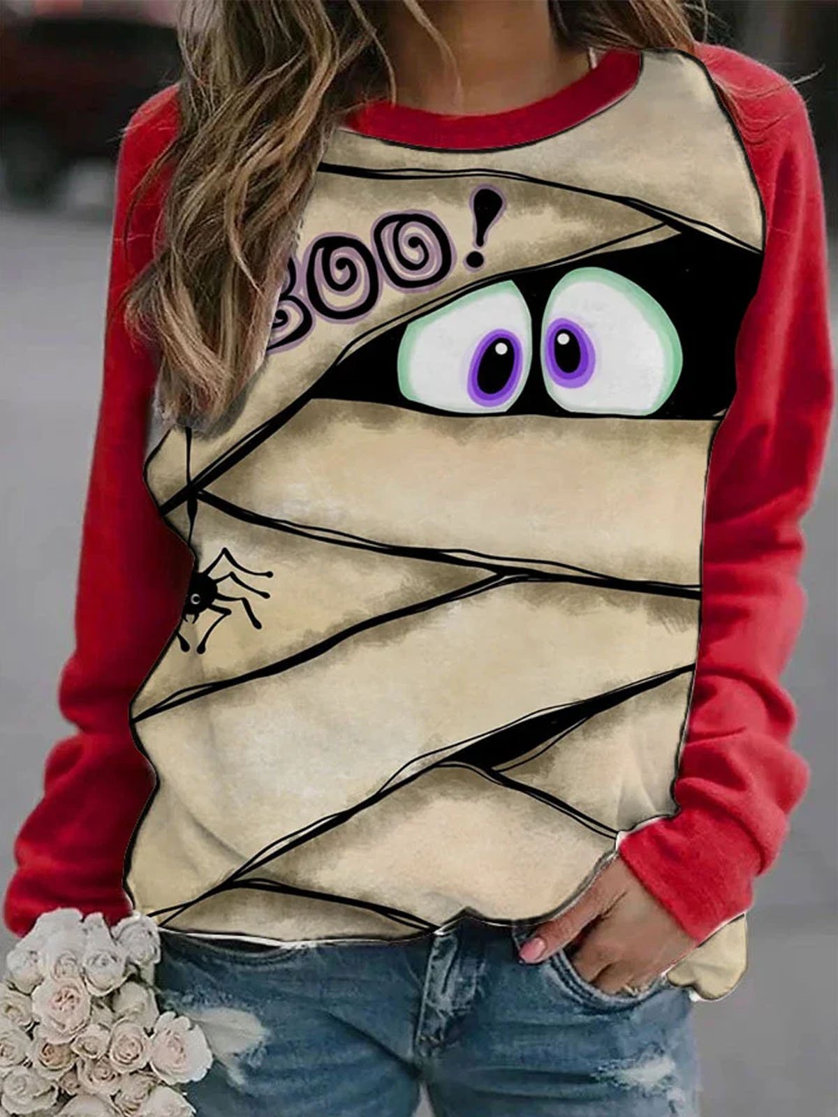 Crew Neck Loose Halloween Casual Sweatshirt