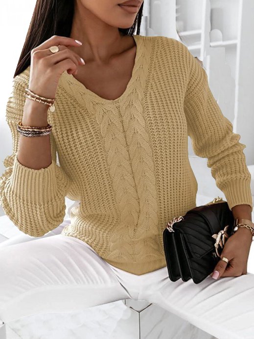 Casual Yarn/Wool Yarn Loose Plain Sweater