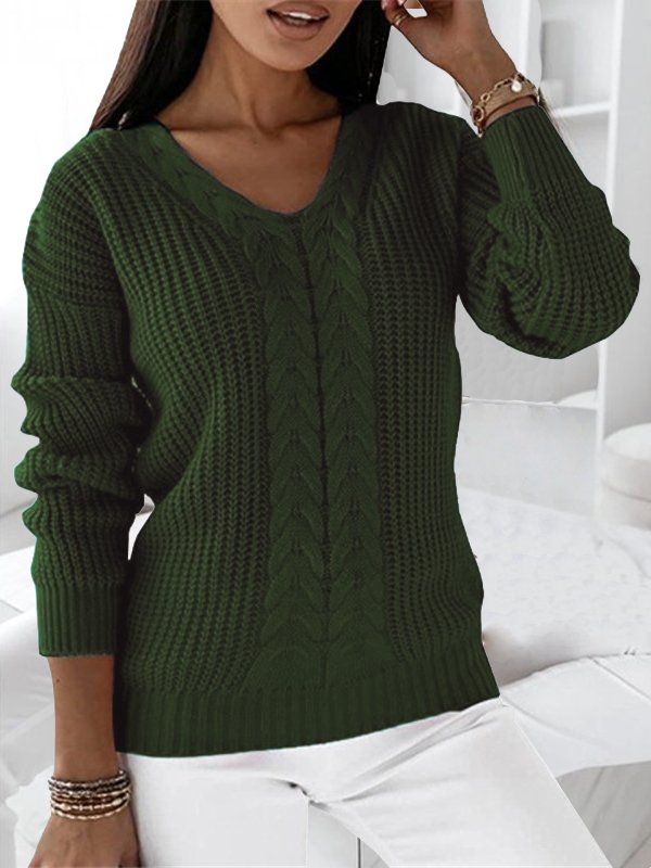 Casual Yarn/Wool Yarn Loose Plain Sweater