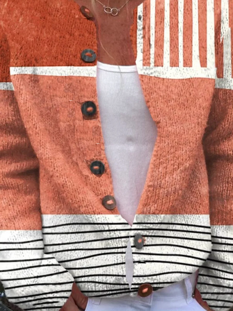 Buttoned Striped Others Casual Cardigan