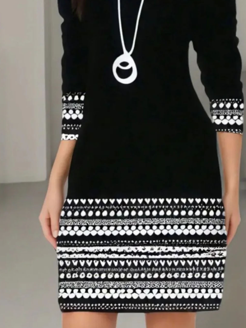 Geometric printed casual round neck dress