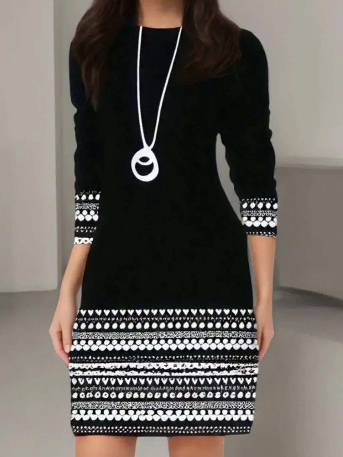 Geometric printed casual round neck dress