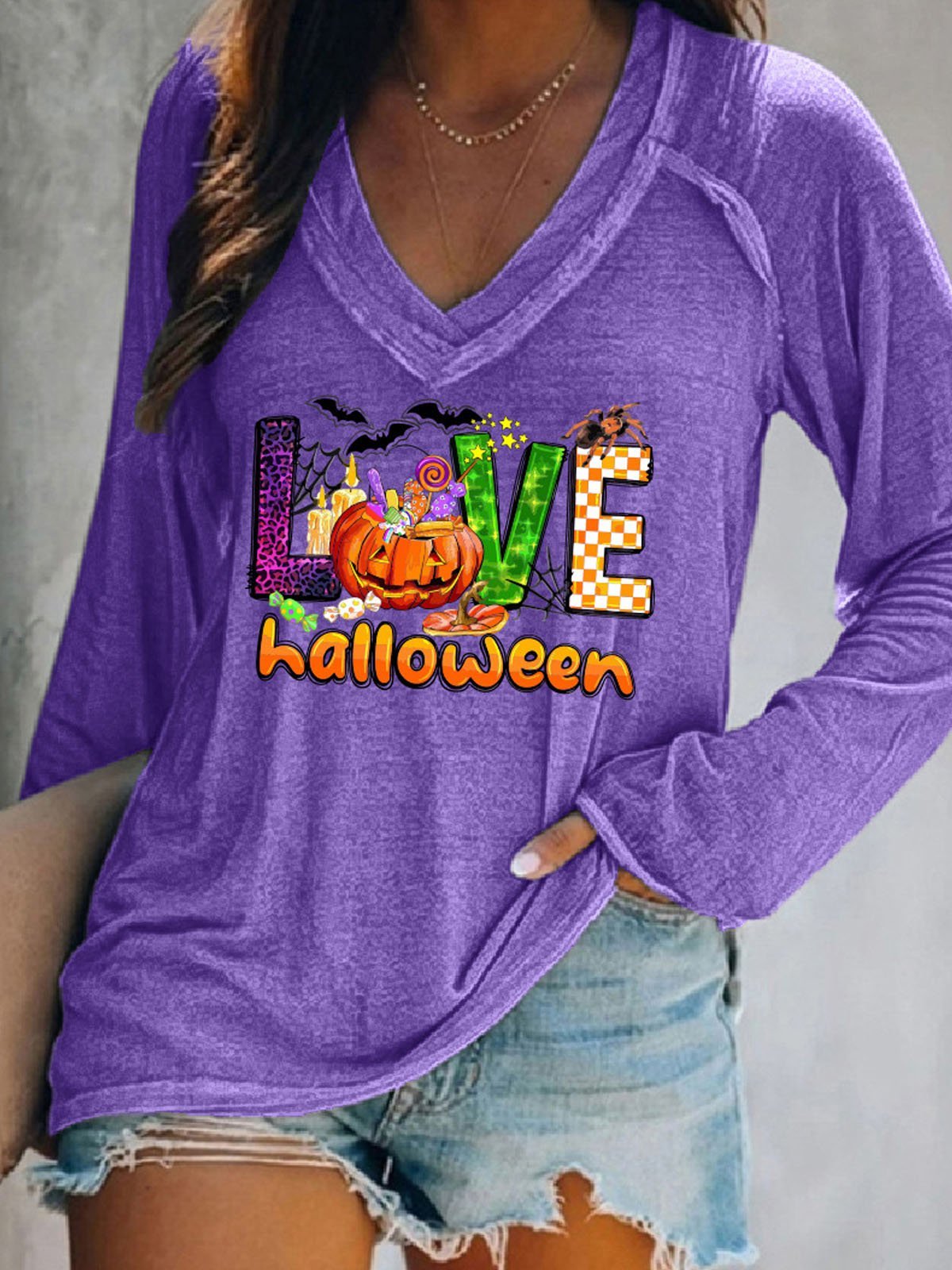 Casual V-neck Halloween T-Shirt