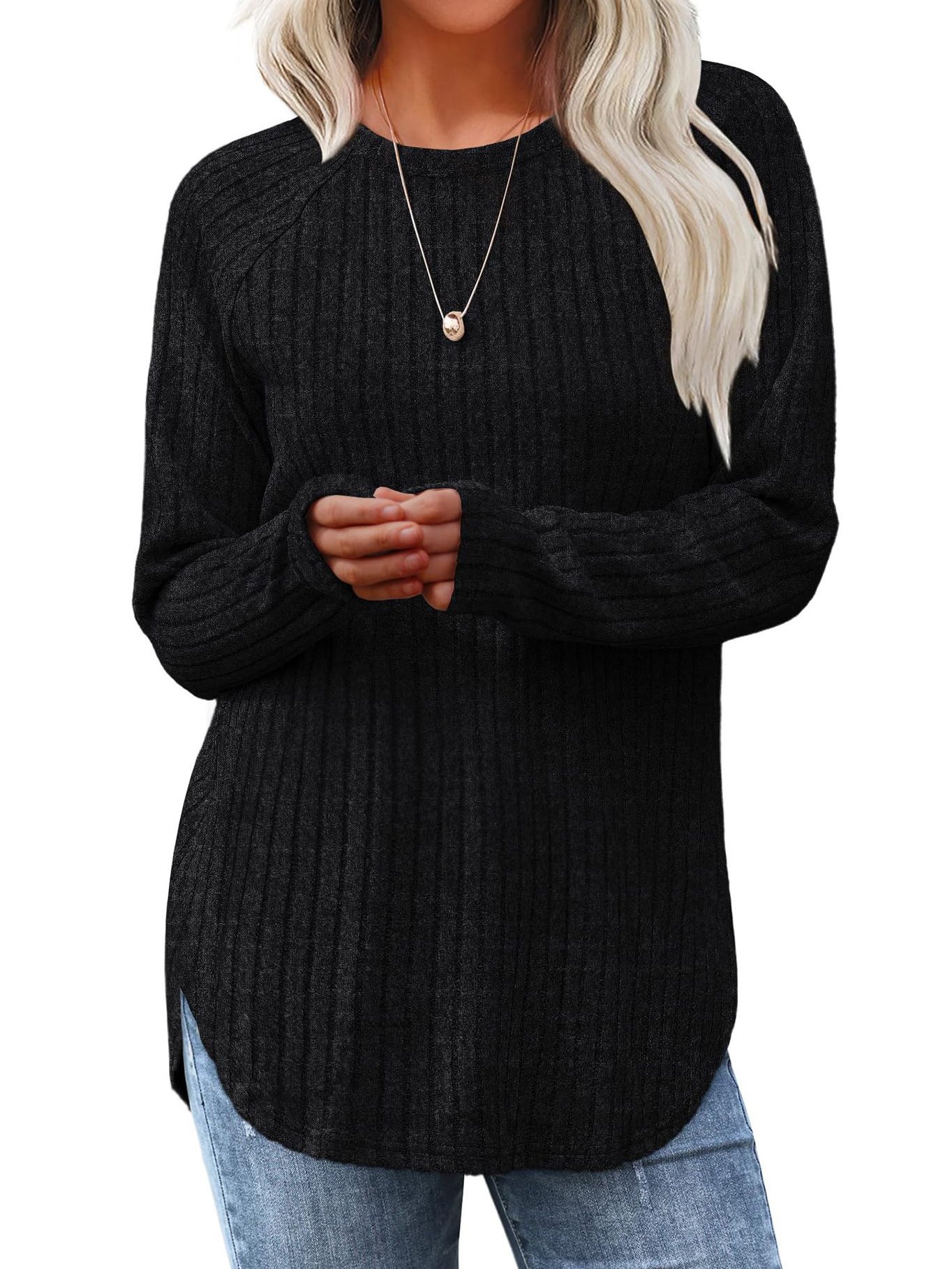 Women's Plain Crew Neck Casual Top