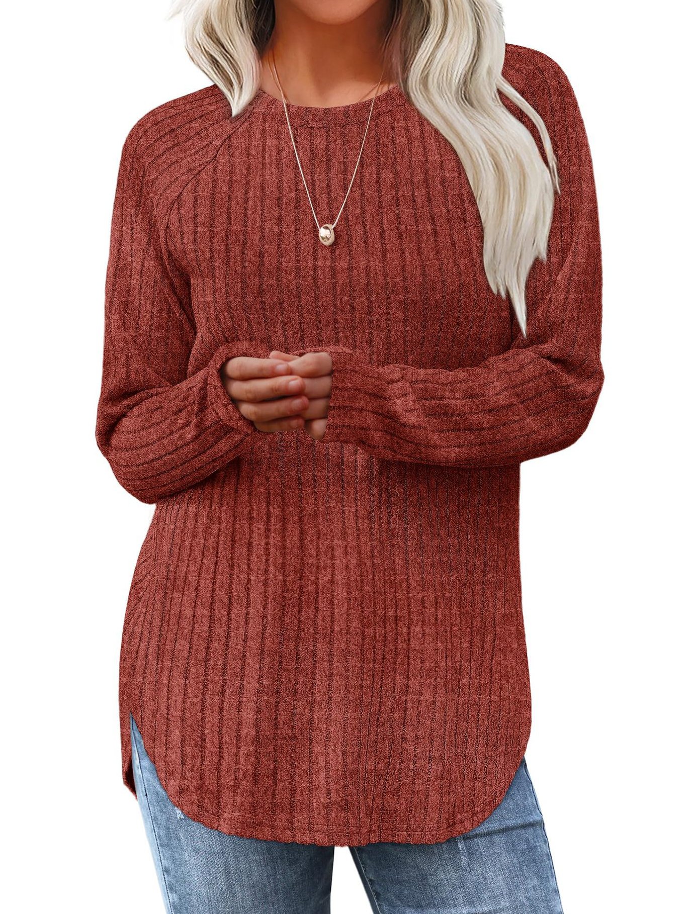 Women's Plain Crew Neck Casual Top