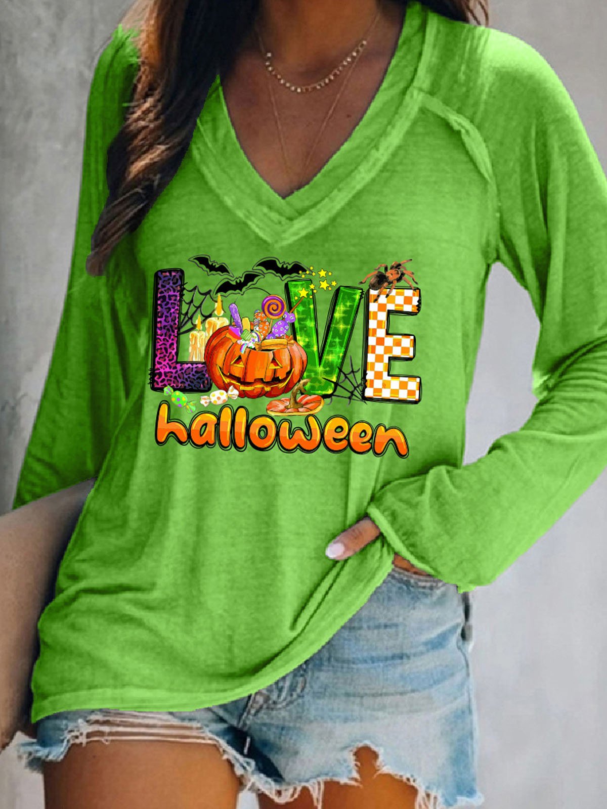 Casual V-neck Halloween T-Shirt