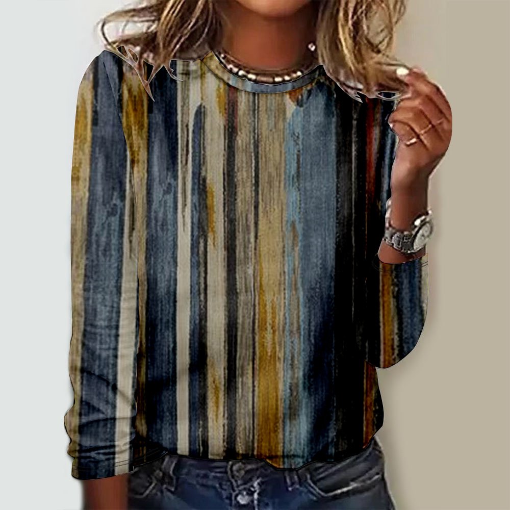 Women Striped Crew Neck Jersey Long Sleeve Casual Daily Spring/Fall T-shirt