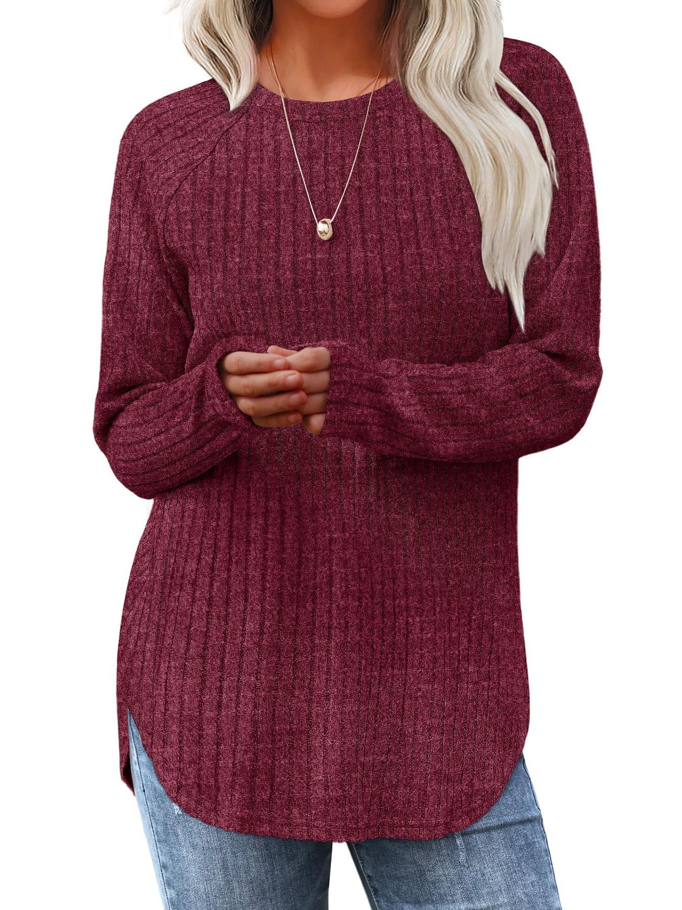 Women's Plain Crew Neck Casual Top