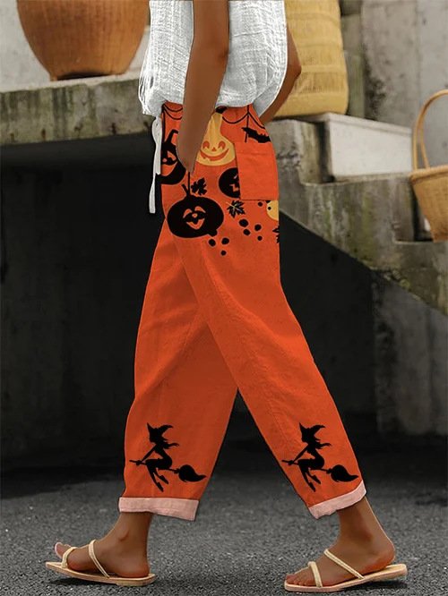 Loose Halloween Casual Cotton And Linen Pants