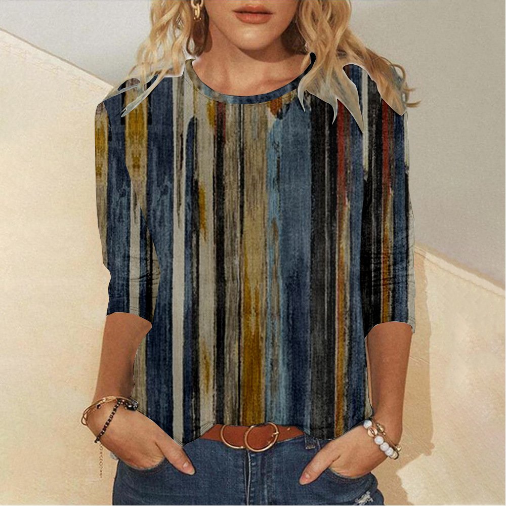Women Striped Crew Neck Jersey Long Sleeve Casual Daily Spring/Fall T-shirt
