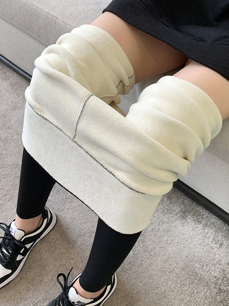 Casual Tight Fleece Plain Leggings