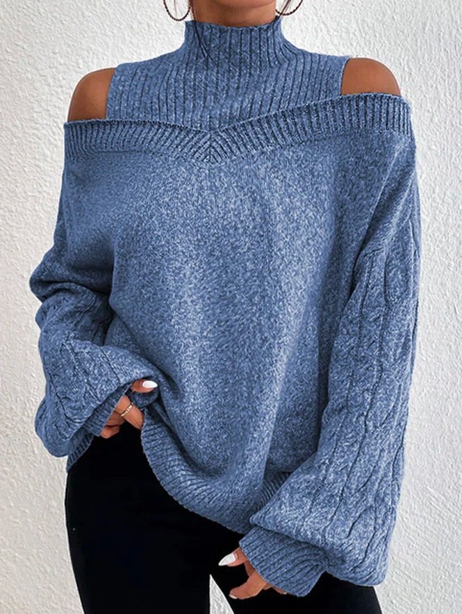 Turtleneck Balloon Sleeve Plain Wool/Knitting Casual Sweater