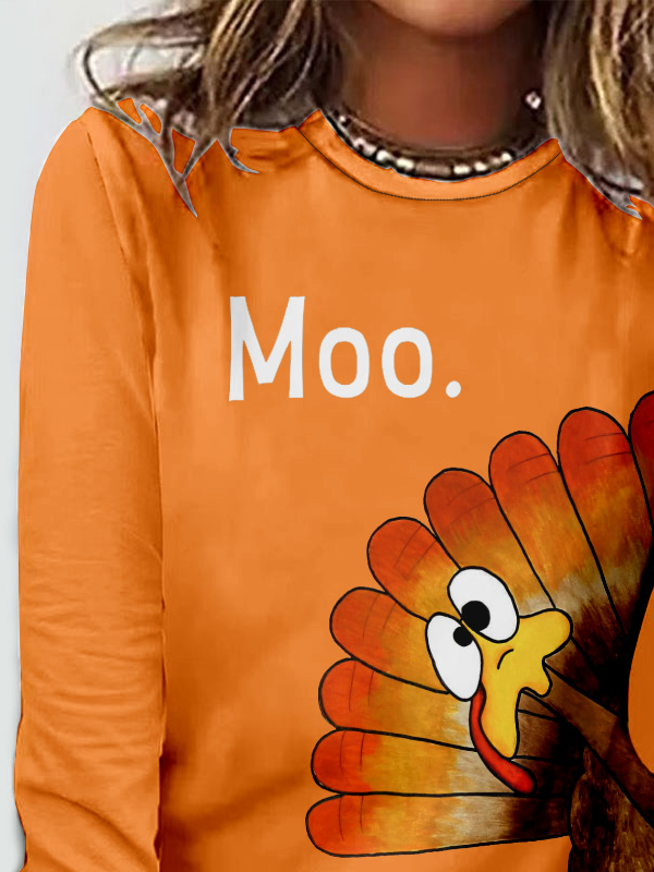 Women Turkey Crew Neck Jersey Long Sleeve Casual Daily Spring/Fall T-shirt