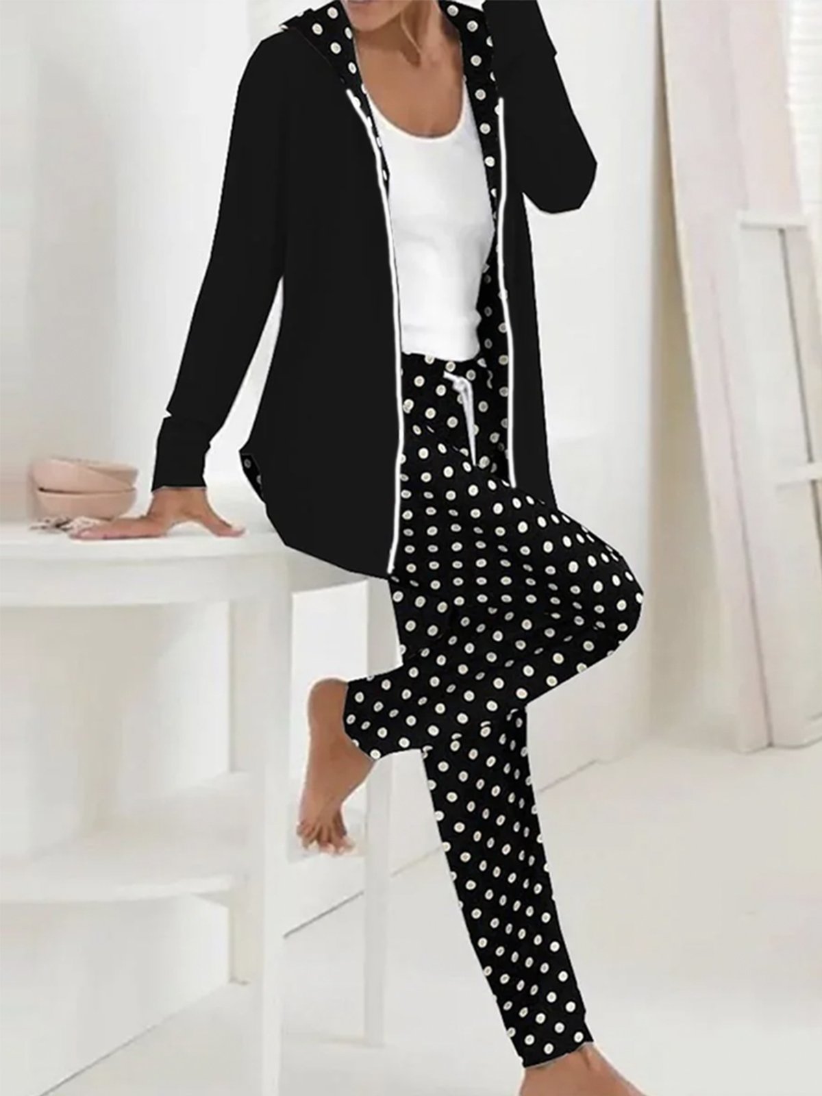 Hoodie Loose Casual Polka Dots Two-Piece Set