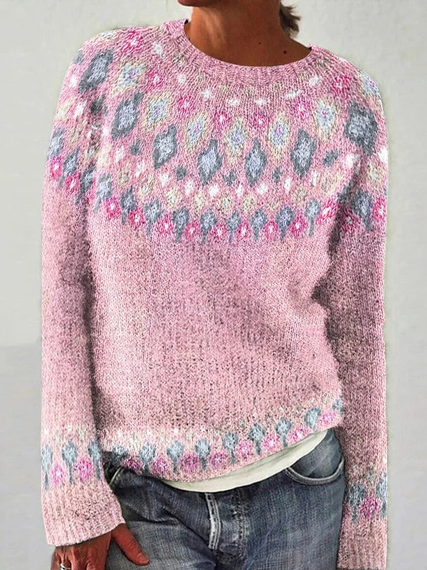 Casual Crew Neck Loose Ethnic Geometry Sweater