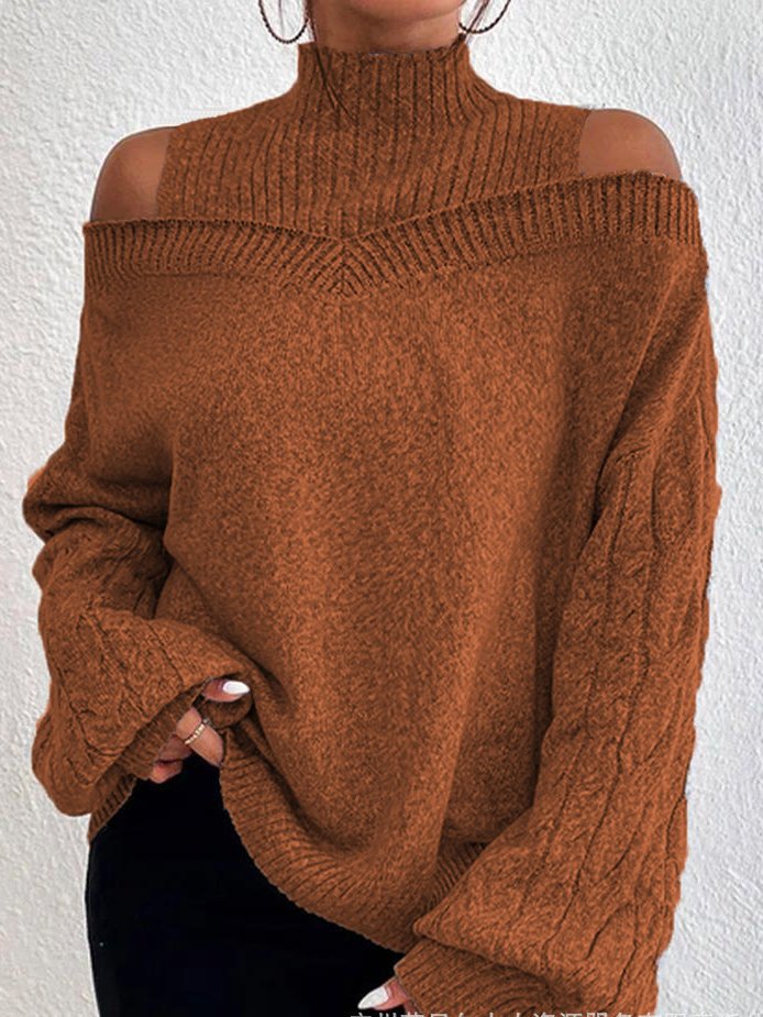 Turtleneck Balloon Sleeve Plain Wool/Knitting Casual Sweater