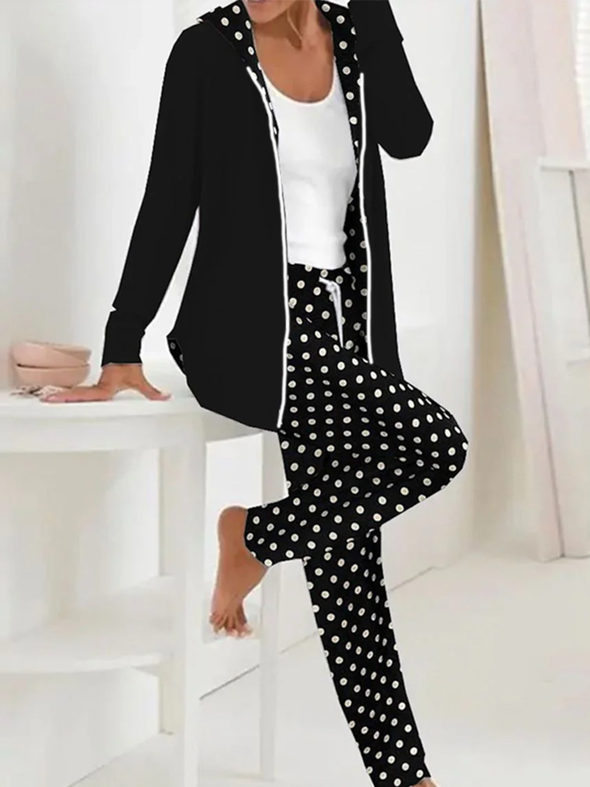 Hoodie Loose Casual Polka Dots Two-Piece Set