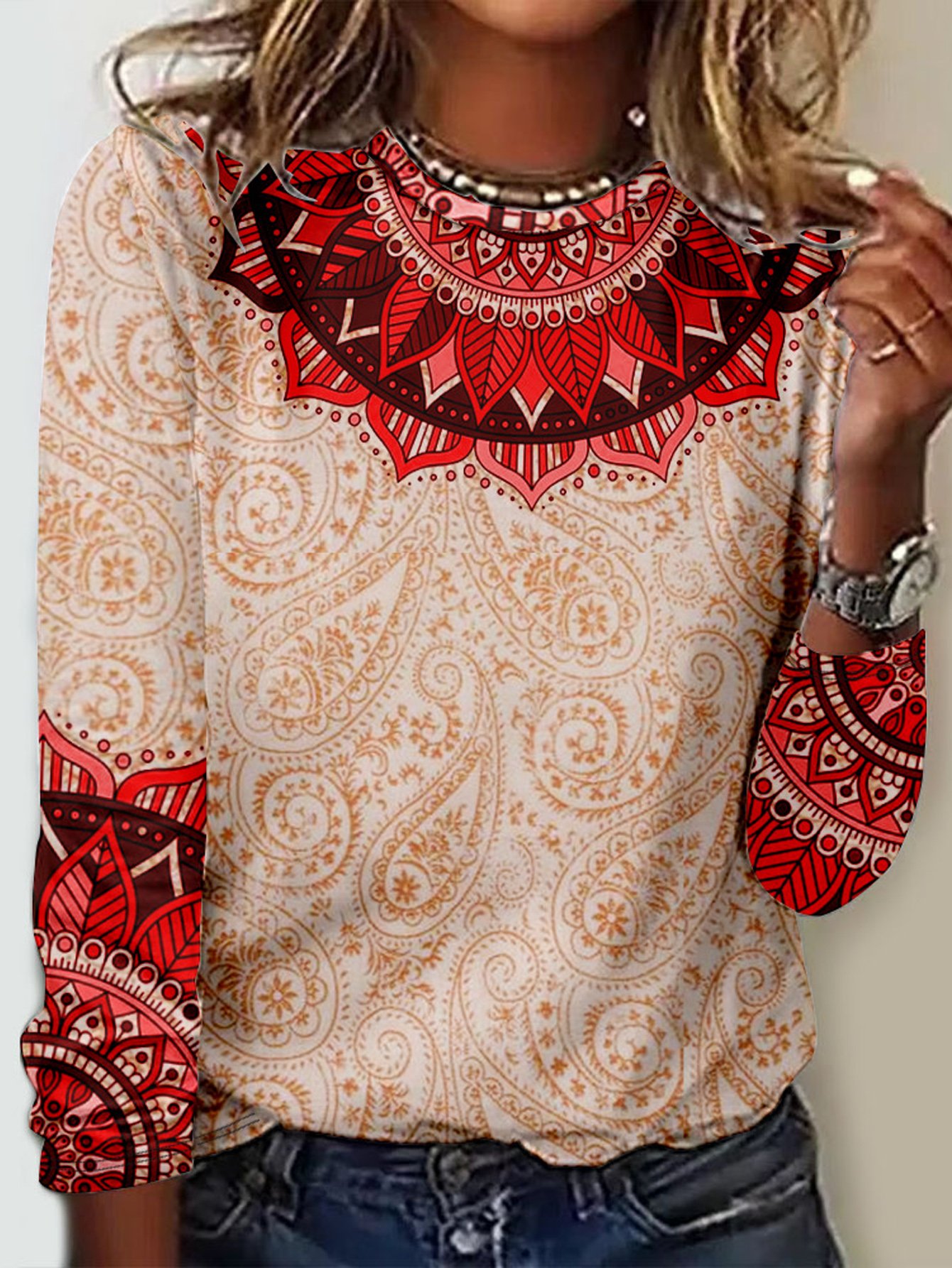 Vintage Crew Neck Paisley Jersey T-Shirt