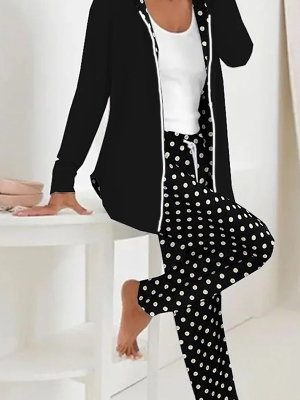 Hoodie Loose Casual Polka Dots Two-Piece Set