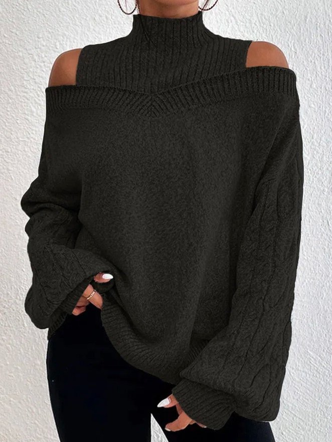 Turtleneck Balloon Sleeve Plain Wool/Knitting Casual Sweater