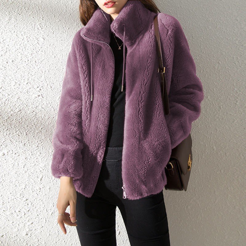 Plain Casual Fluff/Granular Fleece Fabric Loose Kimono