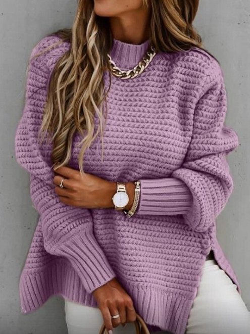 Casual Plain Loose Yarn/Wool Yarn Sweater