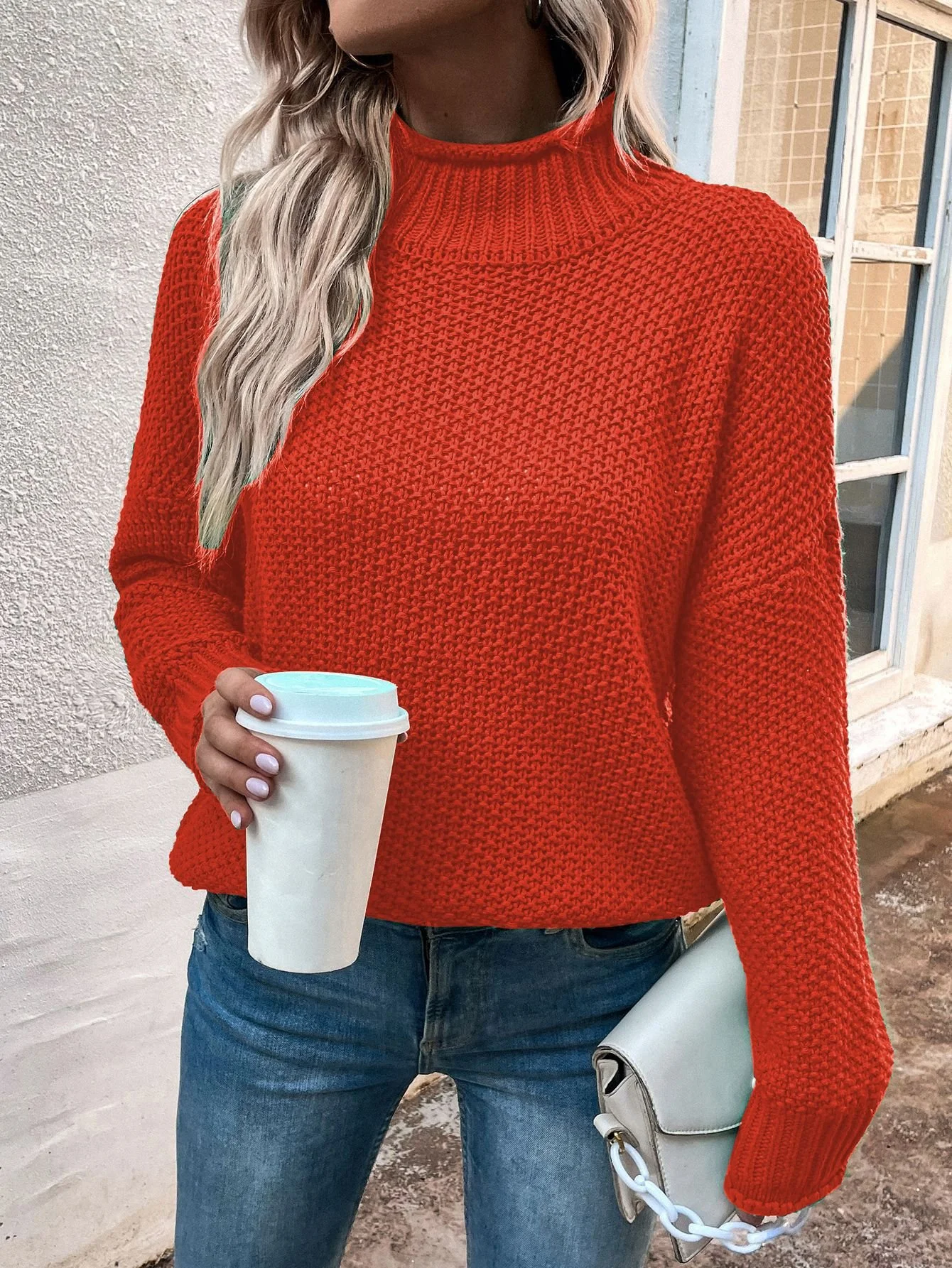 Wool/Knitting Mock Neck Loose Casual Sweater