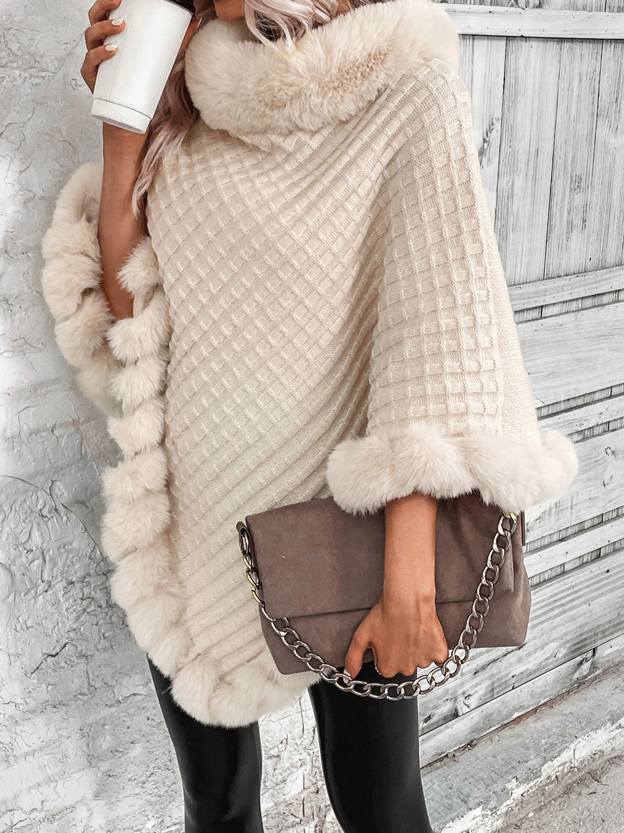 Turtleneck Fur Collar Casual Cardigan