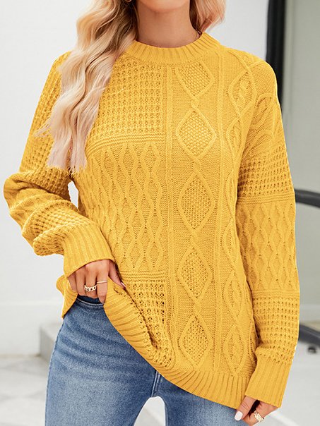 Plain Casual Yarn/Wool Yarn Crew Neck Sweater