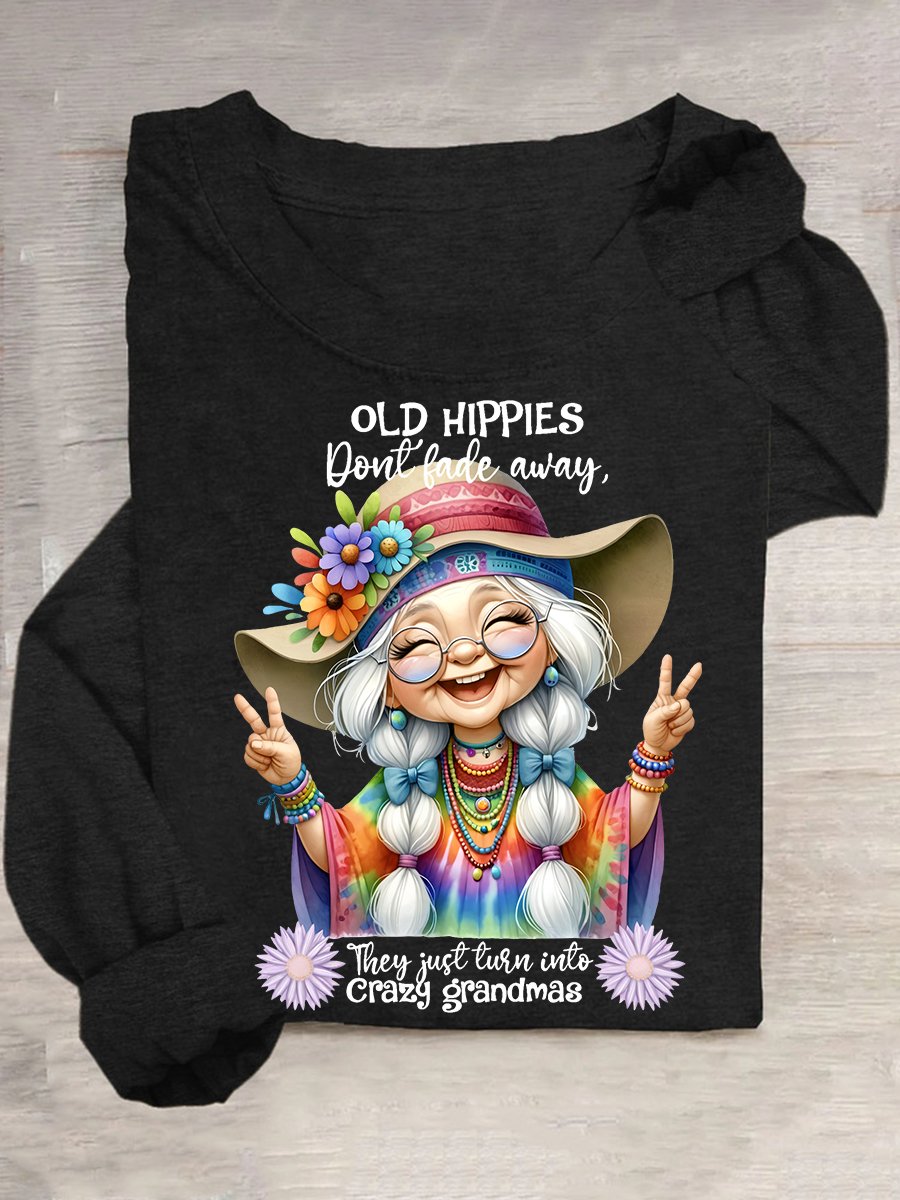 Grandma Old Hippies Casual Long Sleeve Shirt