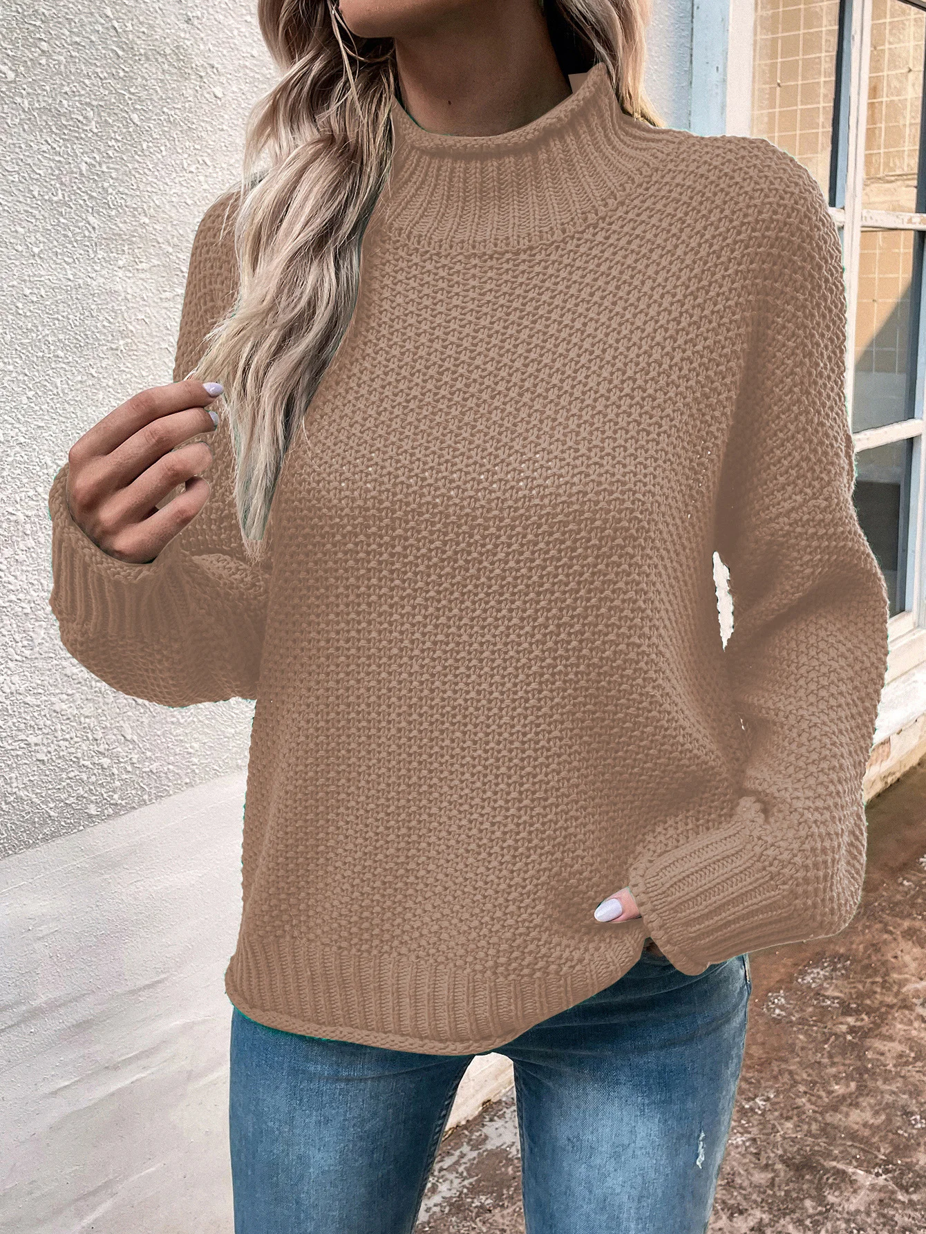 Wool/Knitting Mock Neck Loose Casual Sweater