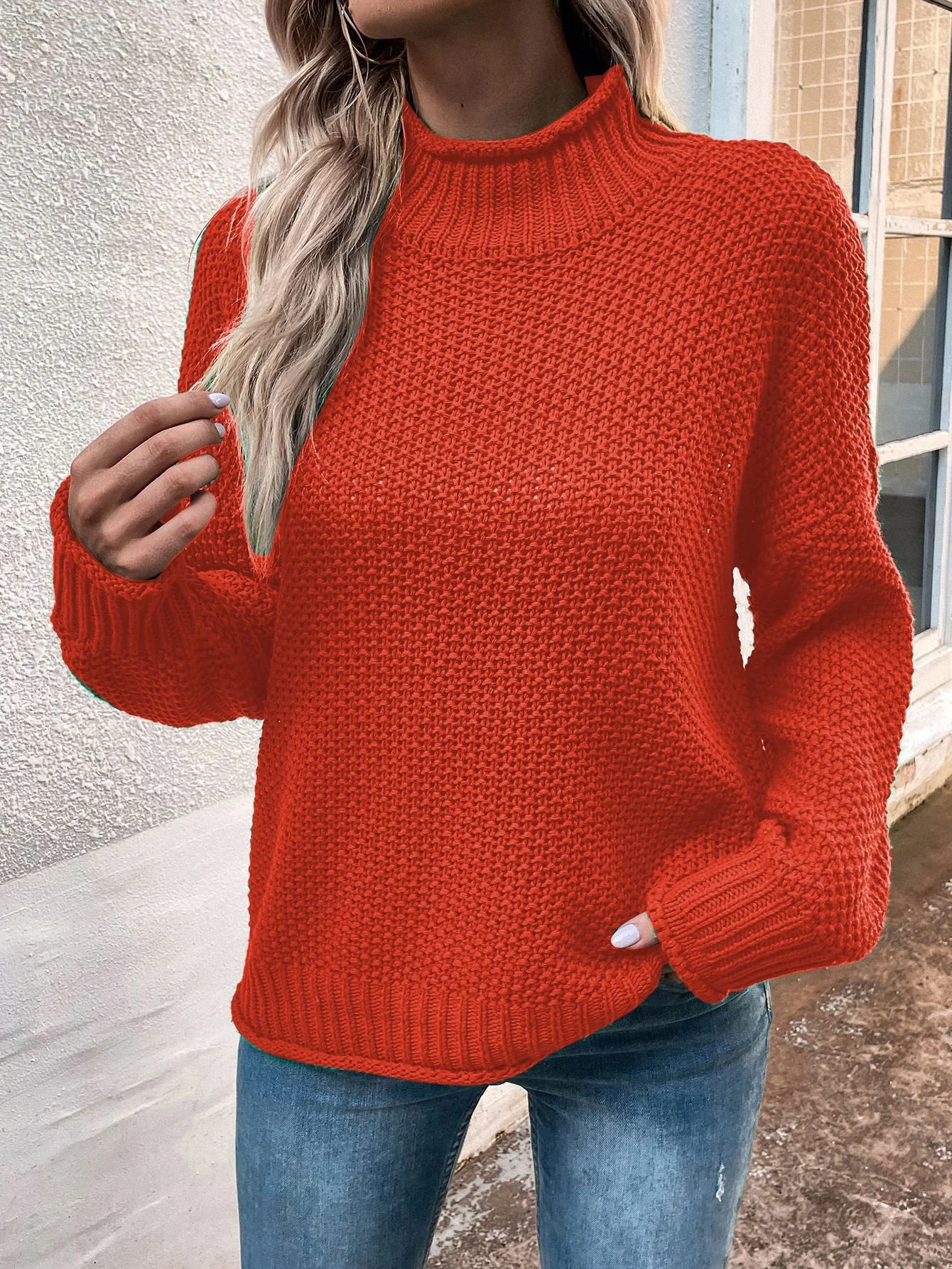 Wool/Knitting Mock Neck Loose Casual Sweater