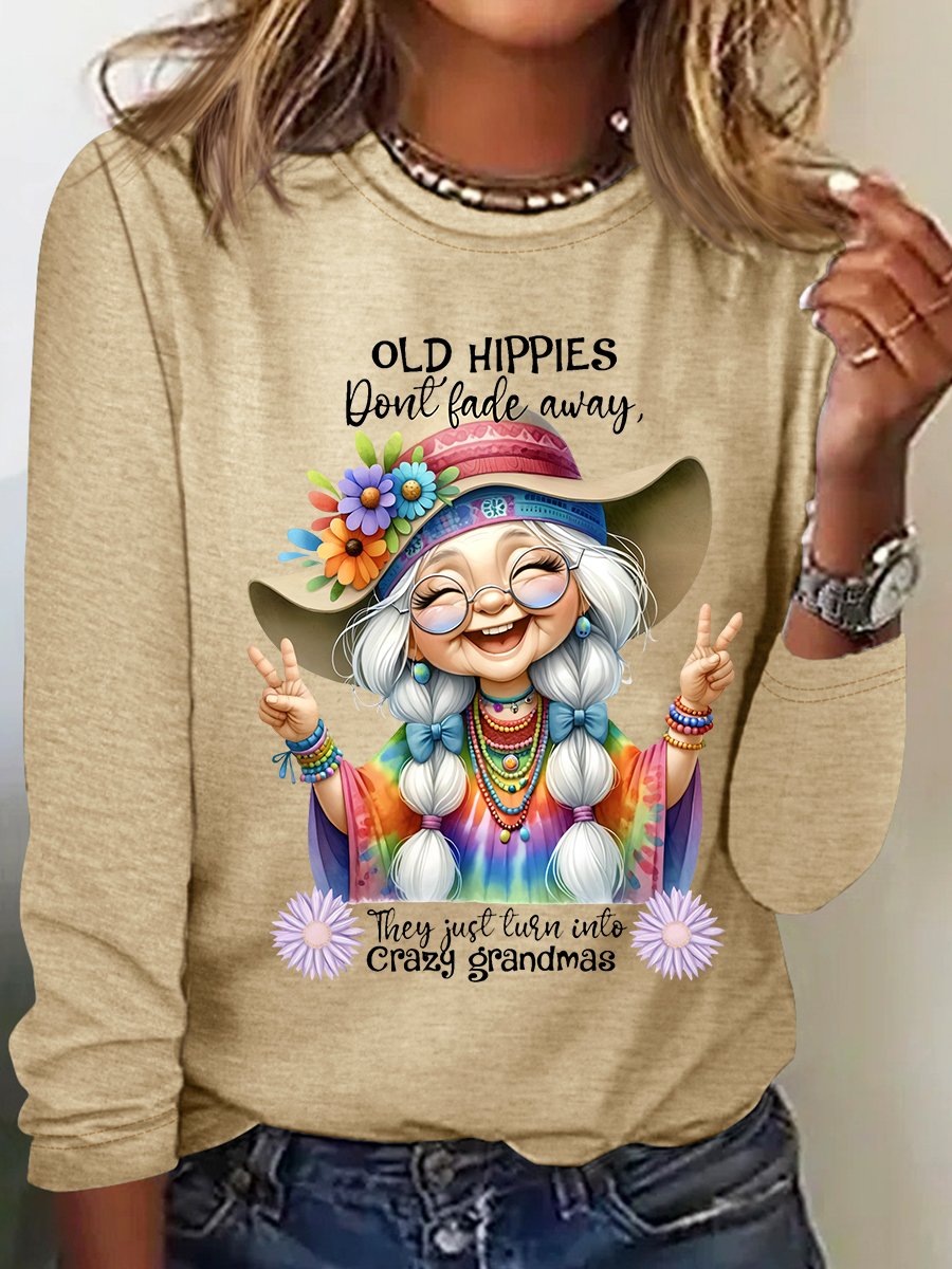 Grandma Old Hippies Casual Long Sleeve Shirt