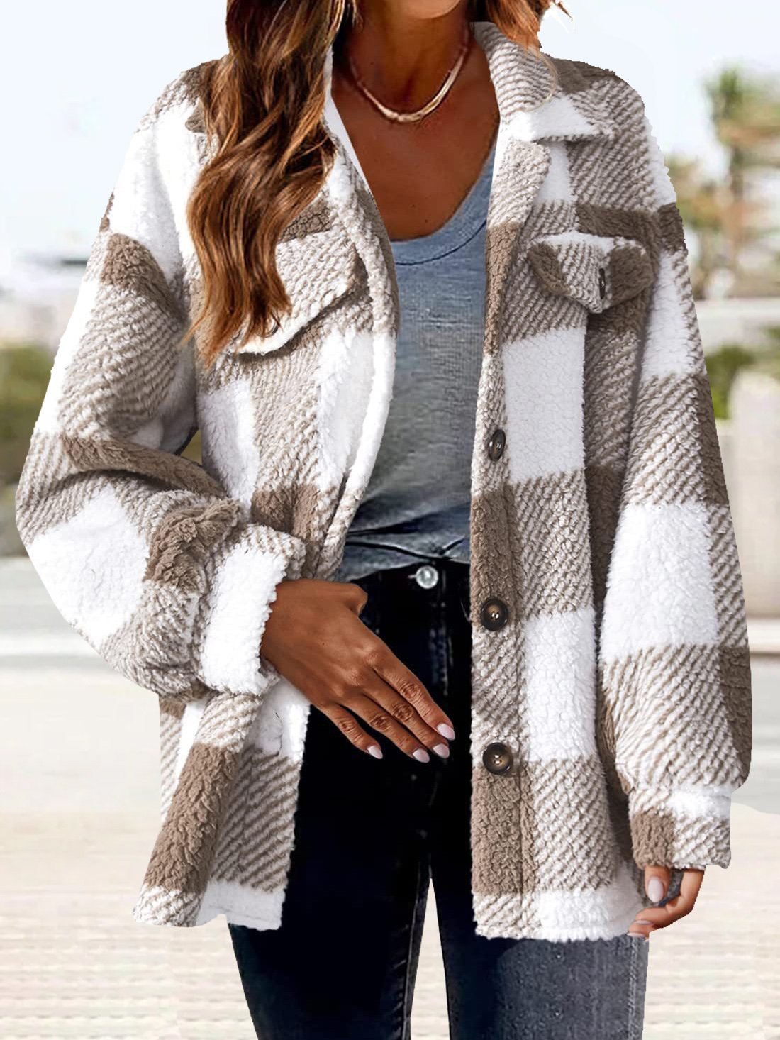 Casual Buttoned Teddy Jacket