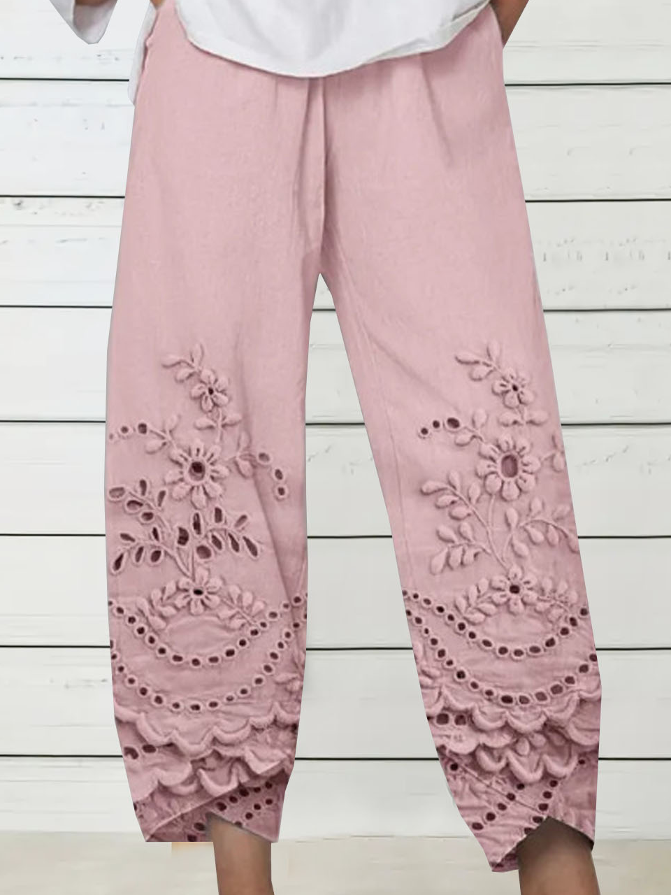 Loose Floral Pocket Stitching Casual Pants