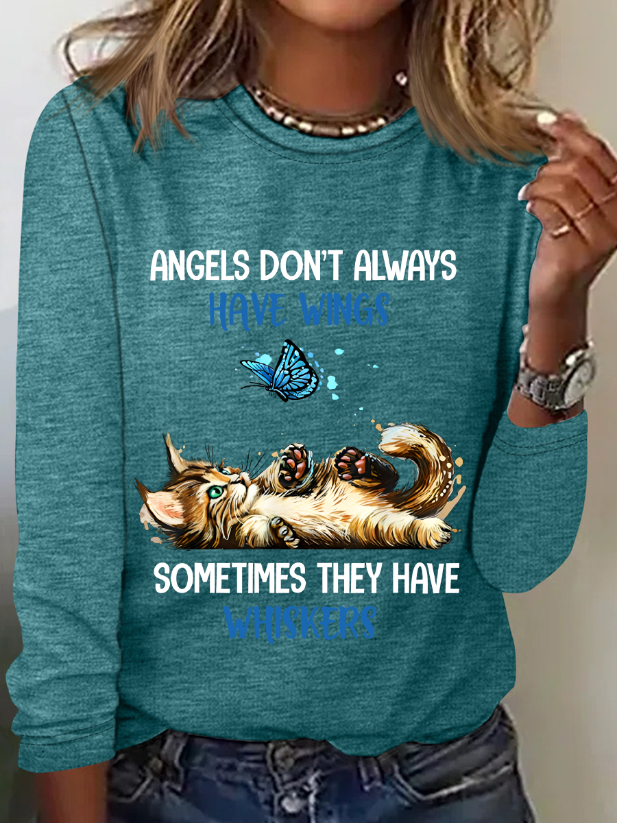 Angels Dont Always Have Wings They Have Whiskers Cat Casual Long Sleeve Shirt