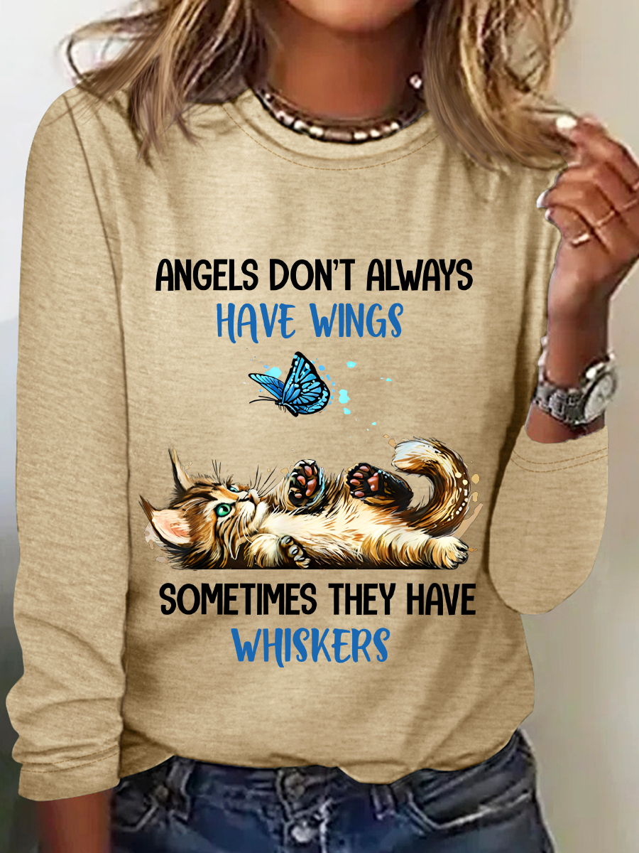 Angels Dont Always Have Wings They Have Whiskers Cat Casual Long Sleeve Shirt