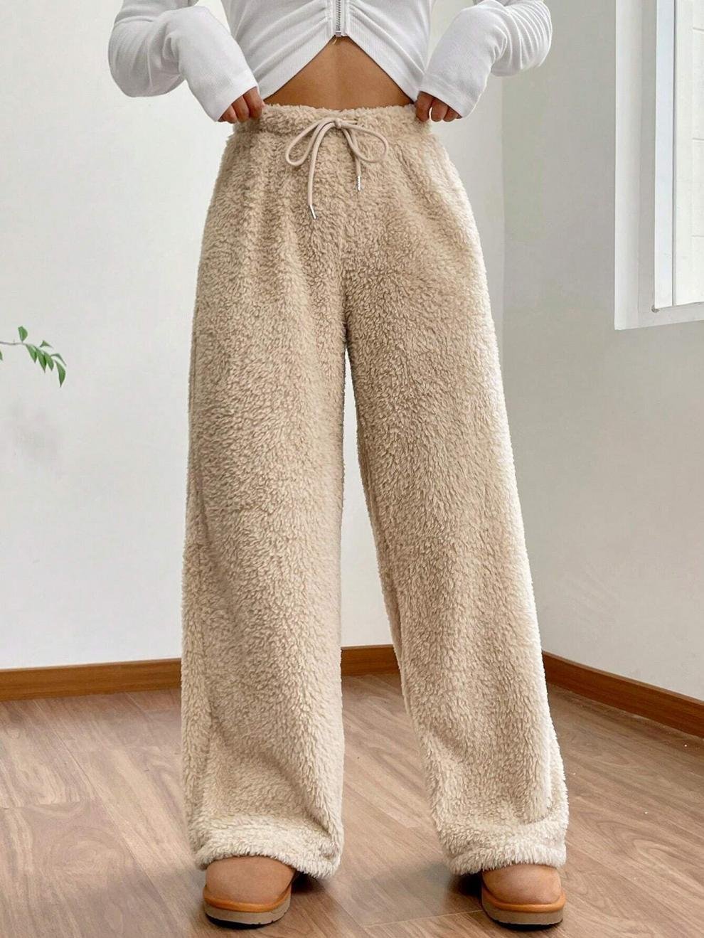 Fluff/Granular Fleece Fabric Casual Plain Pants