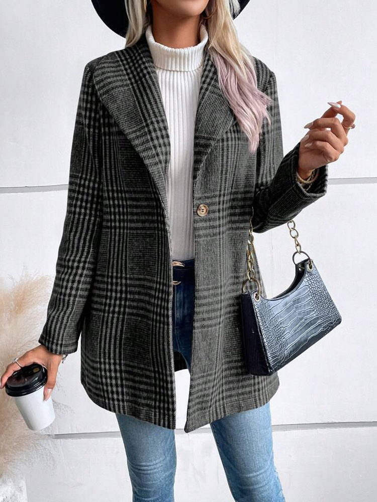 Loose Casual Shawl Collar Plaid Jacket