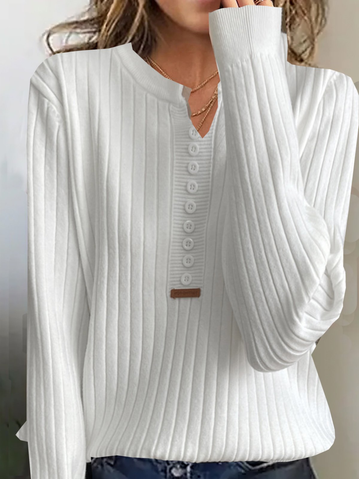 Buckle Casual Plain Yarn/Wool Yarn Sweater