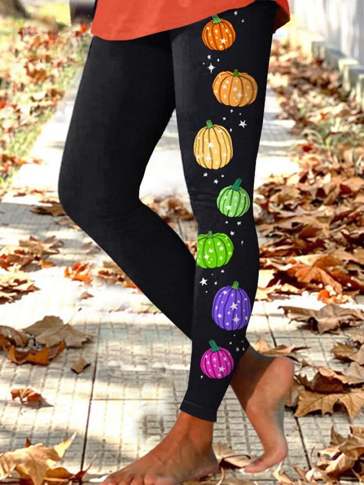 Pumpkin Pattern Jersey Casual Tight Leggings