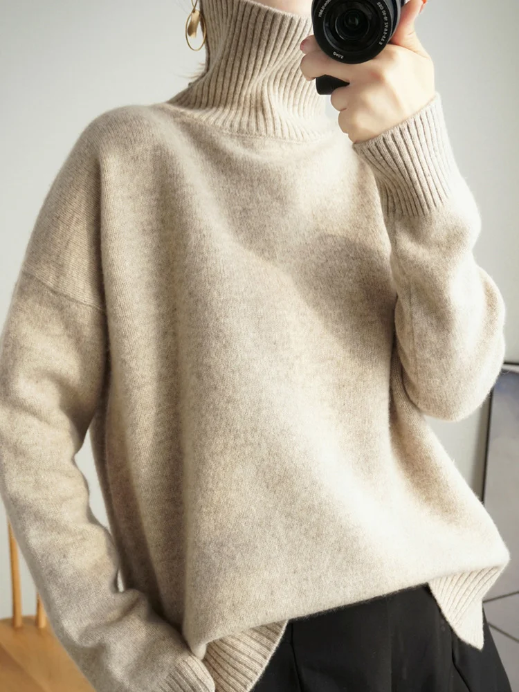 Turtleneck Yarn/Wool Yarn Casual Loose Sweater