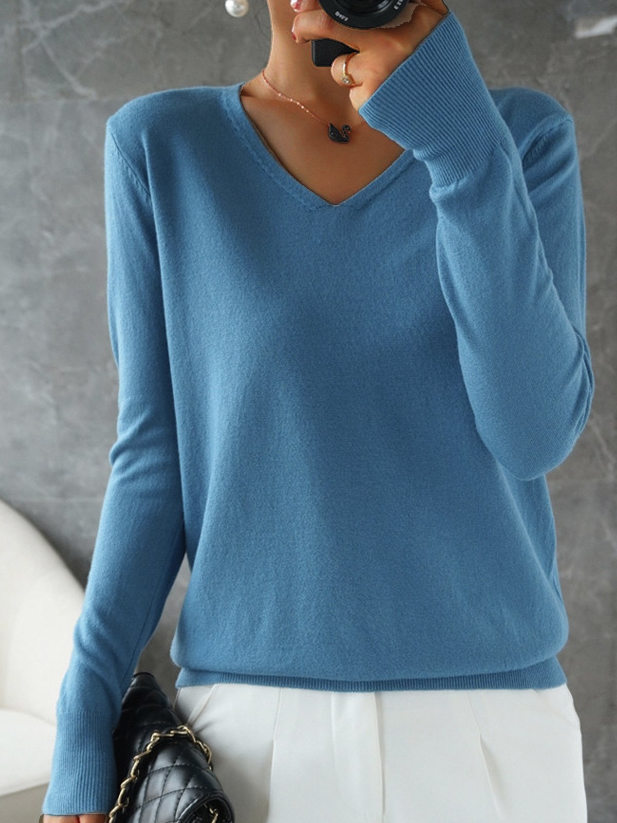 Plain Casual Yarn/Wool Yarn Loose Sweater