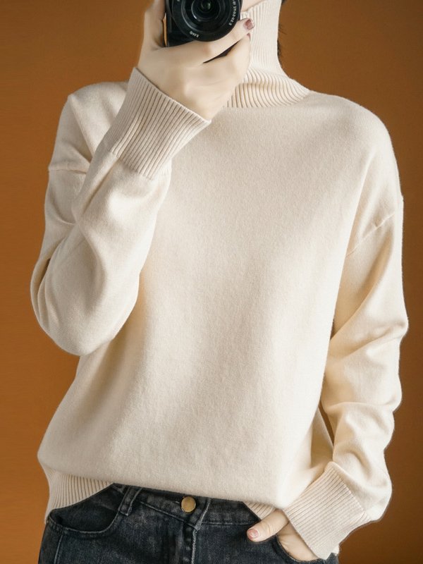 Turtleneck Yarn/Wool Yarn Casual Loose Sweater