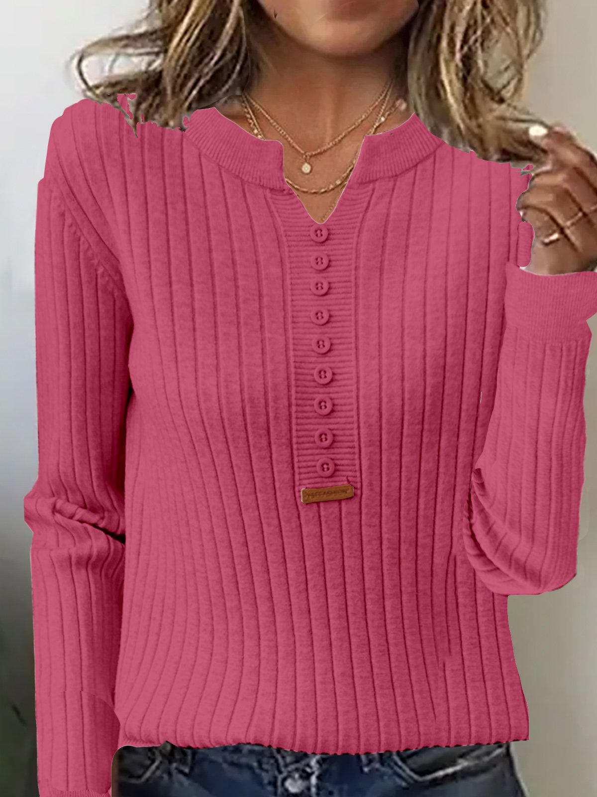 Buckle Casual Plain Yarn/Wool Yarn Sweater