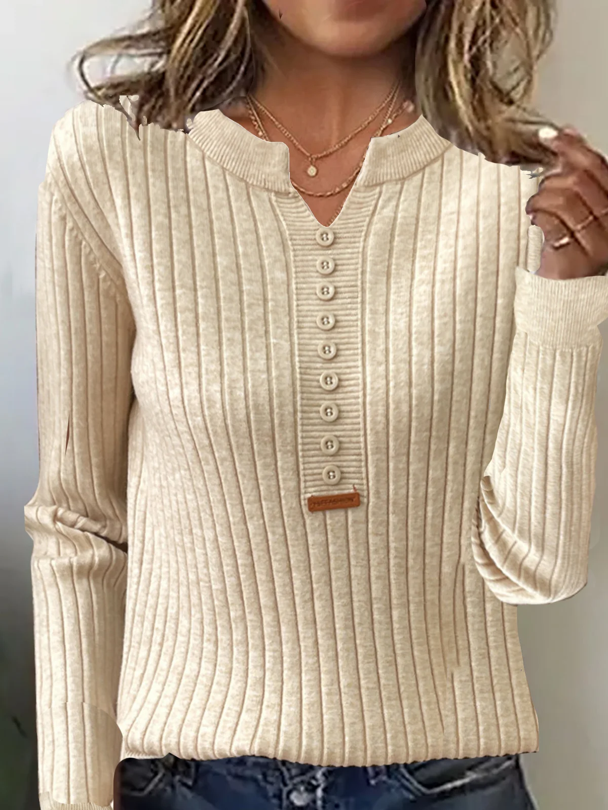 Buckle Casual Plain Yarn/Wool Yarn Sweater