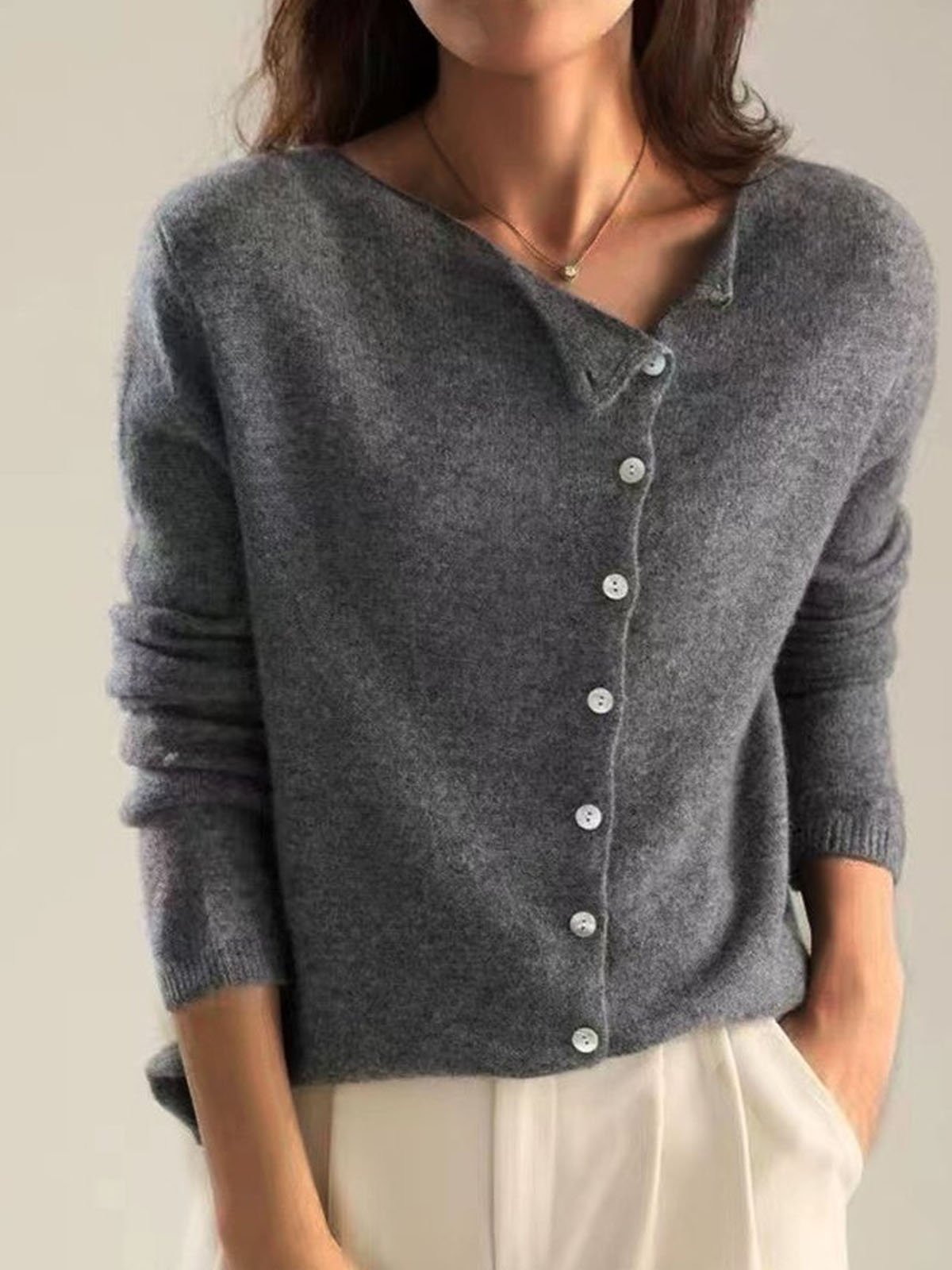 Buckle Loose Plain Casual Cardigan