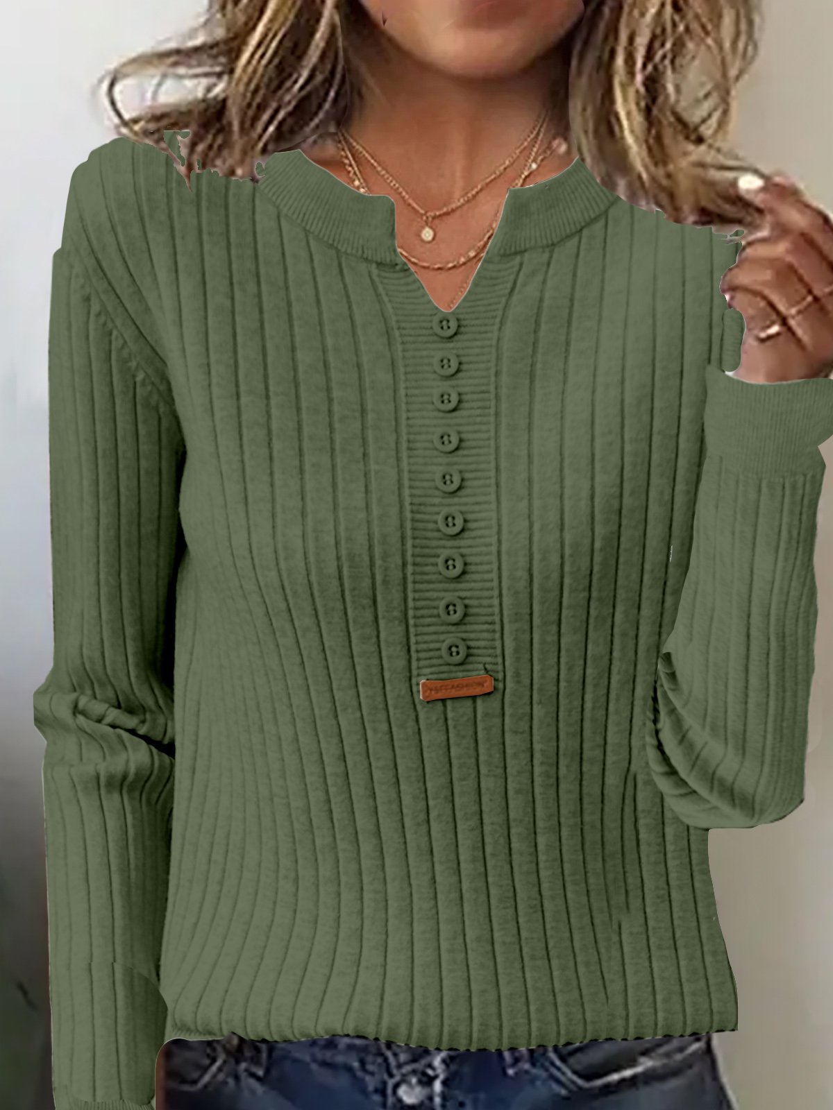 Buckle Casual Plain Yarn/Wool Yarn Sweater