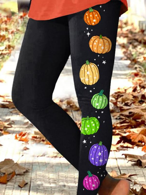 Pumpkin Pattern Jersey Casual Tight Leggings